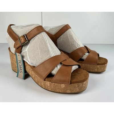Toms Women's Isla Heeled Sandal Brown Sugar Leather Size 10 NWT #029S