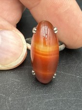 Vintage Sterling Silver and Orange Carnelian Banded Agate Gemstone Ring Size 5.5