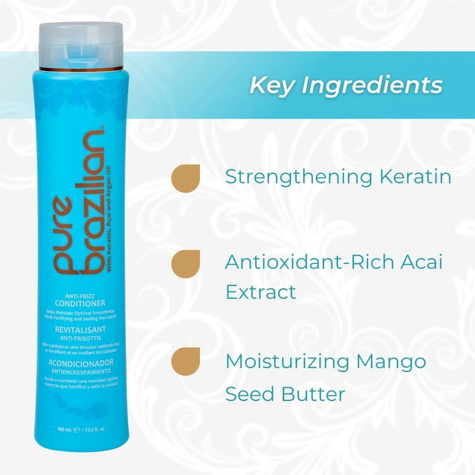 Pure Brazilian Anti-Frizz Daily Conditioner with Keratin & Acai, Smoothing & ... - Image 3 of 4