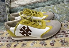 TORY BURCH VTG NYLON LIGHT WEIGHT SNEAKER IN WHITE/YELLOW SIZE 6.5M
