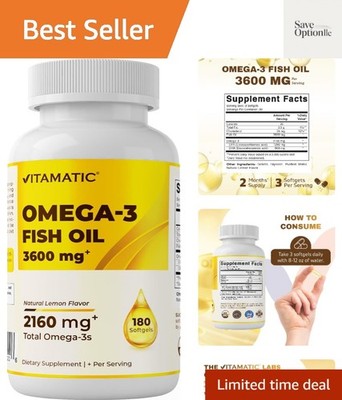 Triple Strength Omega 3 Fish Oil 3600mg Per Serving, 2160mg Omega 3 Fatty Aci...