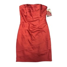 Red Strapless Satin Pleated Sheath Dress Knee Length Party Cocktail Wedding Prom