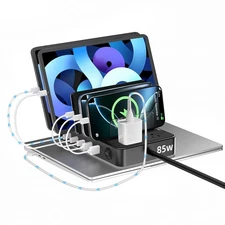 85W Charging Station 7-in-1 Power Strip USB-C USB A MacBook iPhone Android Black