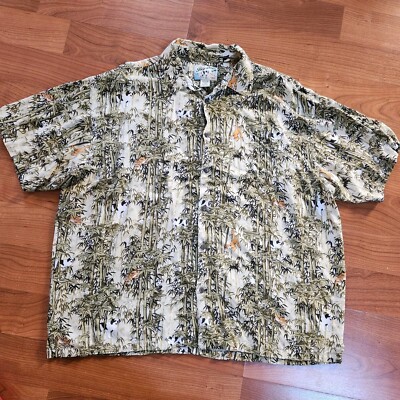 BIG DOGS Hawaiian Short Sleeve Shirt Jungle Monkeys Panda Bamboo, Size XL EUC  