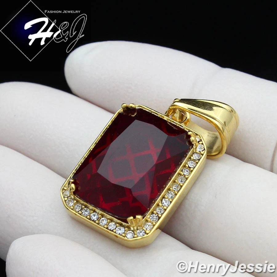 Pingente de rubi simulado corrente elos caixa folheada a ouro aço inoxidável 30"MEN*G98 - Imagem 2 de 4