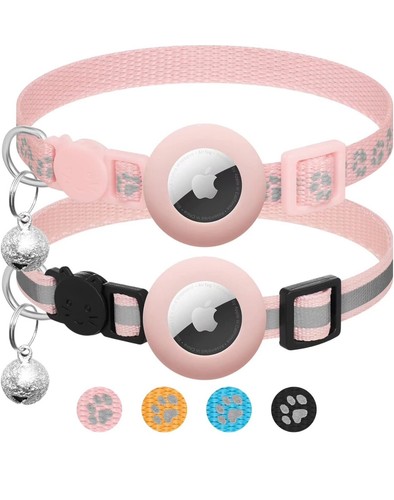 2 Pack Airtag Cat Collar Breakaway with Bell,Reflective Kitten Collar PINK - 第 1/3 張圖片