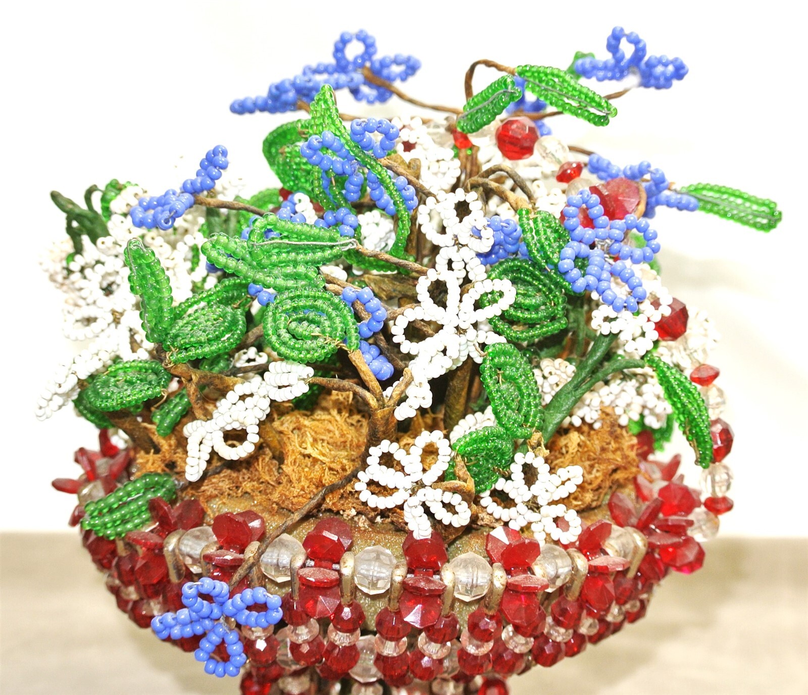 Vintage French BEADED FLOWERS Floral Arrangement Glass Seed Beads eBay