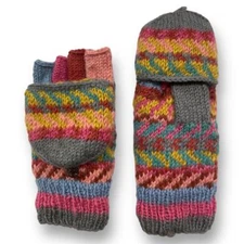 Hand-knit Woolen Convertible Mittens with Lining