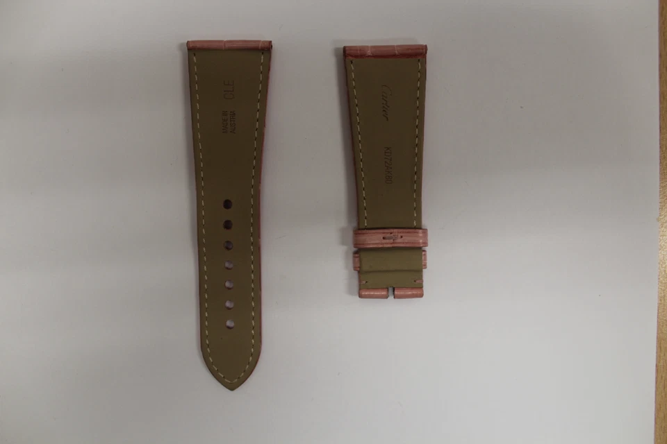 Nueva correa de reloj Cartier auténtica OEM rosa cocodrilo 25 mm - KD72AK80 Foto 2 de 4