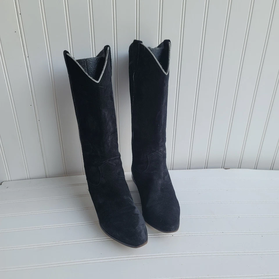 Botas Anne Klein II para mujer de gamuza a media pantorrilla zapato negro cremallera tacón bajo talla 7,5 Foto 4 de 4