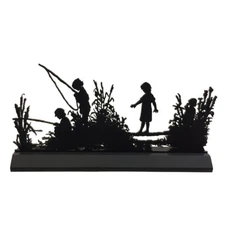 Day at the Pond Standing Wood Silhouette Lodge Cabin Spring Tabletop Decoration