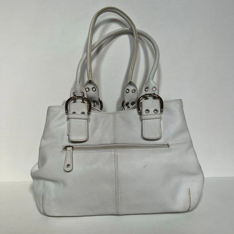 Bolso de Mano/Hombro Francés Tignanello Perfect 10 Cuero Guijarro Blanco Foto 3 de 4