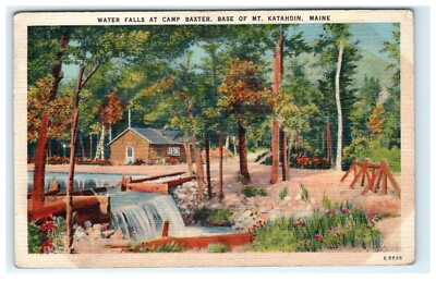1944 Water Falls Camp Baxter Mt. Katahdin ME Maine Early View Postcard