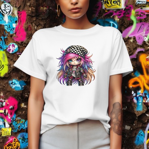 Cute Punk Girl T-Shirt 100% Cotton Alternative Rock Graphic Tee L-3X - Picture 2 of 8