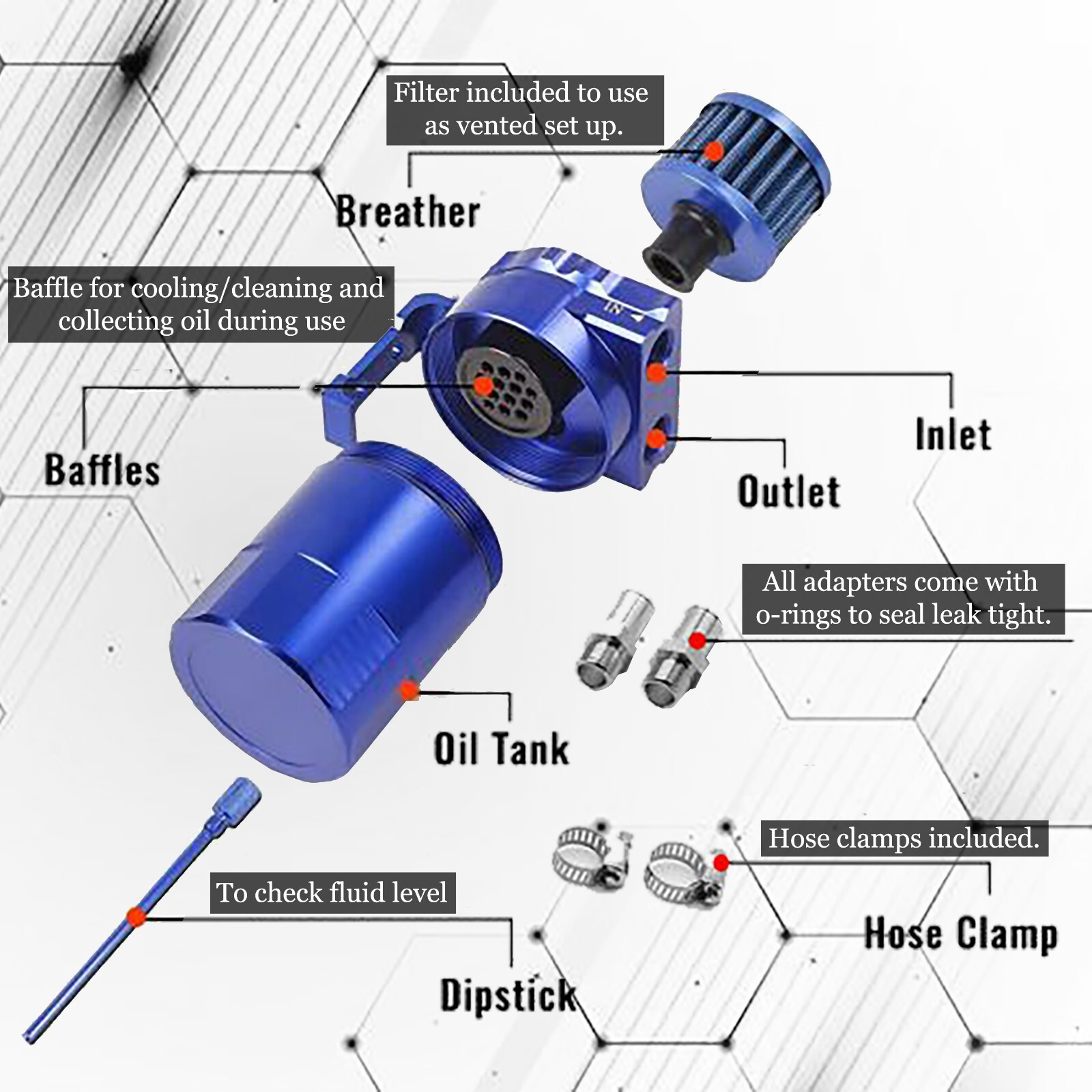 Oil Catch Can Reservoir Baffled Tank Breather Filter Universal Blue Fit Maserati