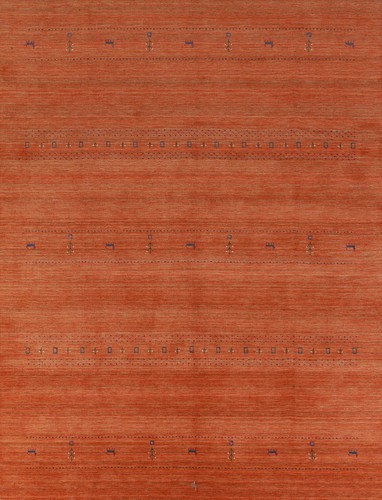 Artisan-made Orange Wool Area Rug Hand-knotted Gabbeh Carpet 8x10 ft