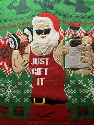 Blizzard Bay Body Builder Gifting & Santa Ugly Christmas In July Sweater Large