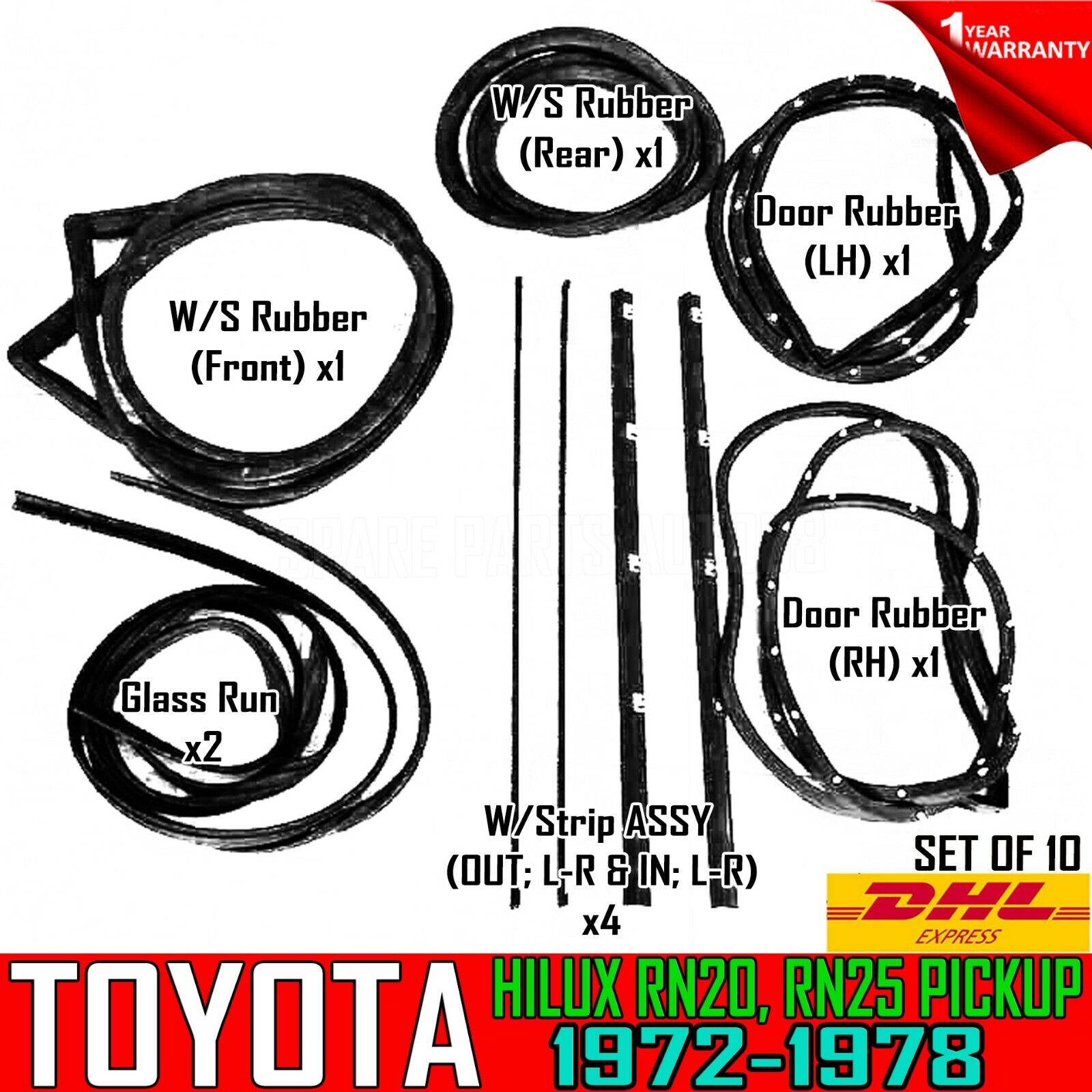 For 1972-78 Toyota Hilux RN20 RN25 Pickup Weatherstrip Rubber Complete Set of 10