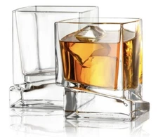JoyJolt Carre Square (2) Whiskey Glasses, 10 Oz Set of 2 Clear New
