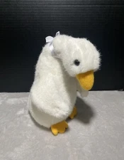 Vintage Dakin White Duck Plush Orange Beak & Feet 9" Realistic Bird Ribbon Bow