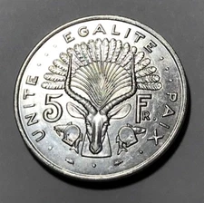 1991 Djibouti 5 francs Coin Giant Eland Head Animal Wildlife