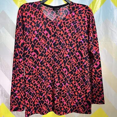Escada Leopard Print Seworo Floral Print Wool Top Sz Medium LONG SLEEVE EUC