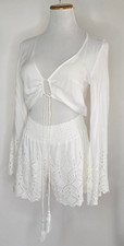 Gypsy Rose White Eyelet Embroidered Bell Sleeve Romper Size M