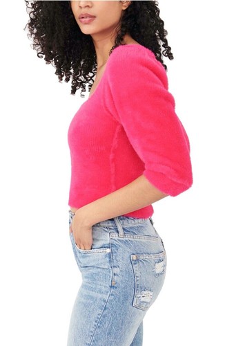 Free People Women’s Moonbeam Cropped Sweater Top Pink Red Raspberry Pop Size S - Picture 4 of 7
