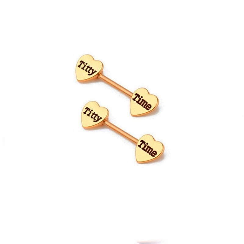 2pcs Titty Time Gold Letter Hearts Nipple Ring Shields Sexy Piercing Nipple