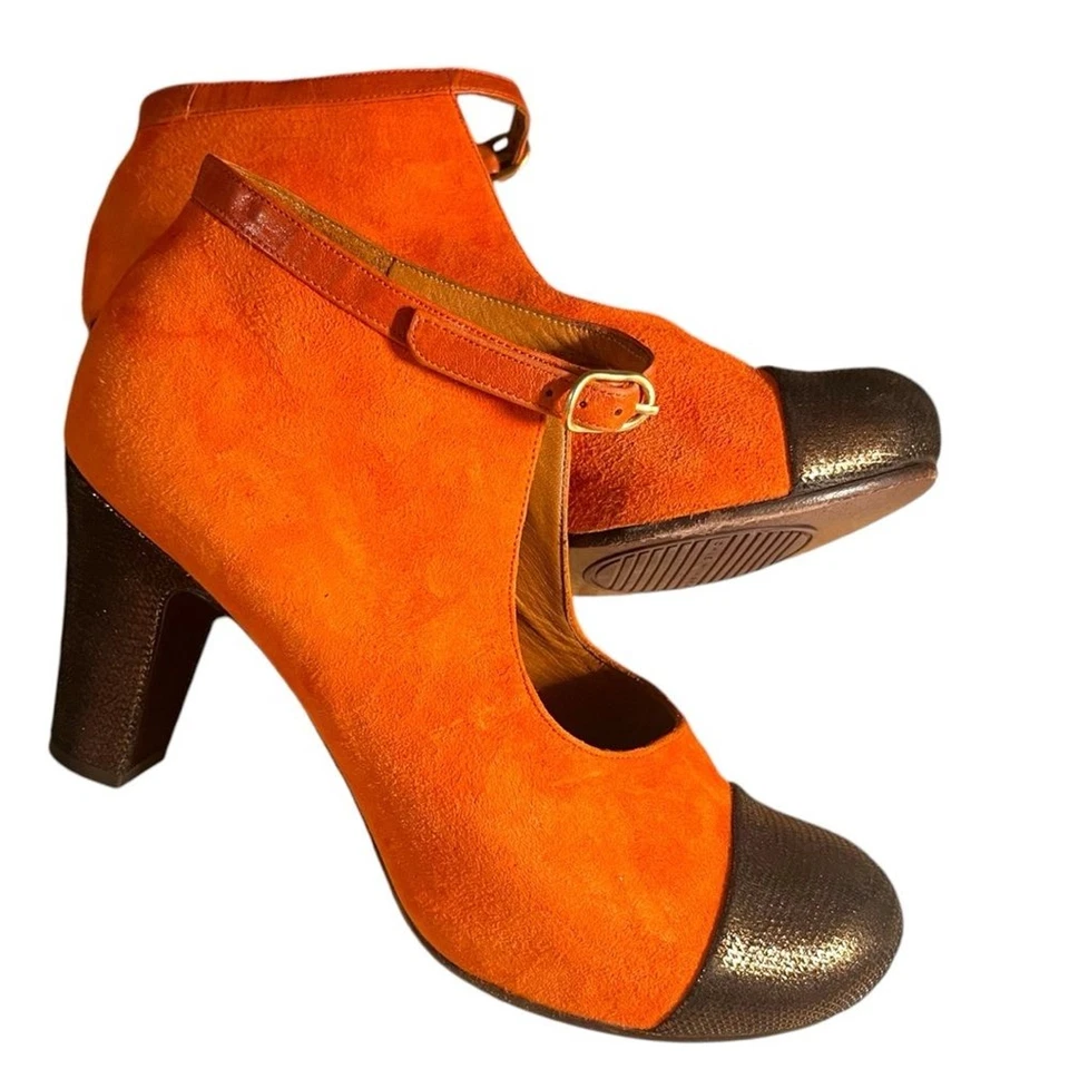 Zapatos de salón Chie Mahara naranja mandarina gamuza y oro EU38/US8 Foto 2 de 4