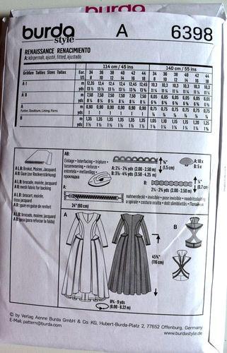 Burda Pattern 6398 Misses Renaissance Dress Costume Sz 8-18 for sale ...