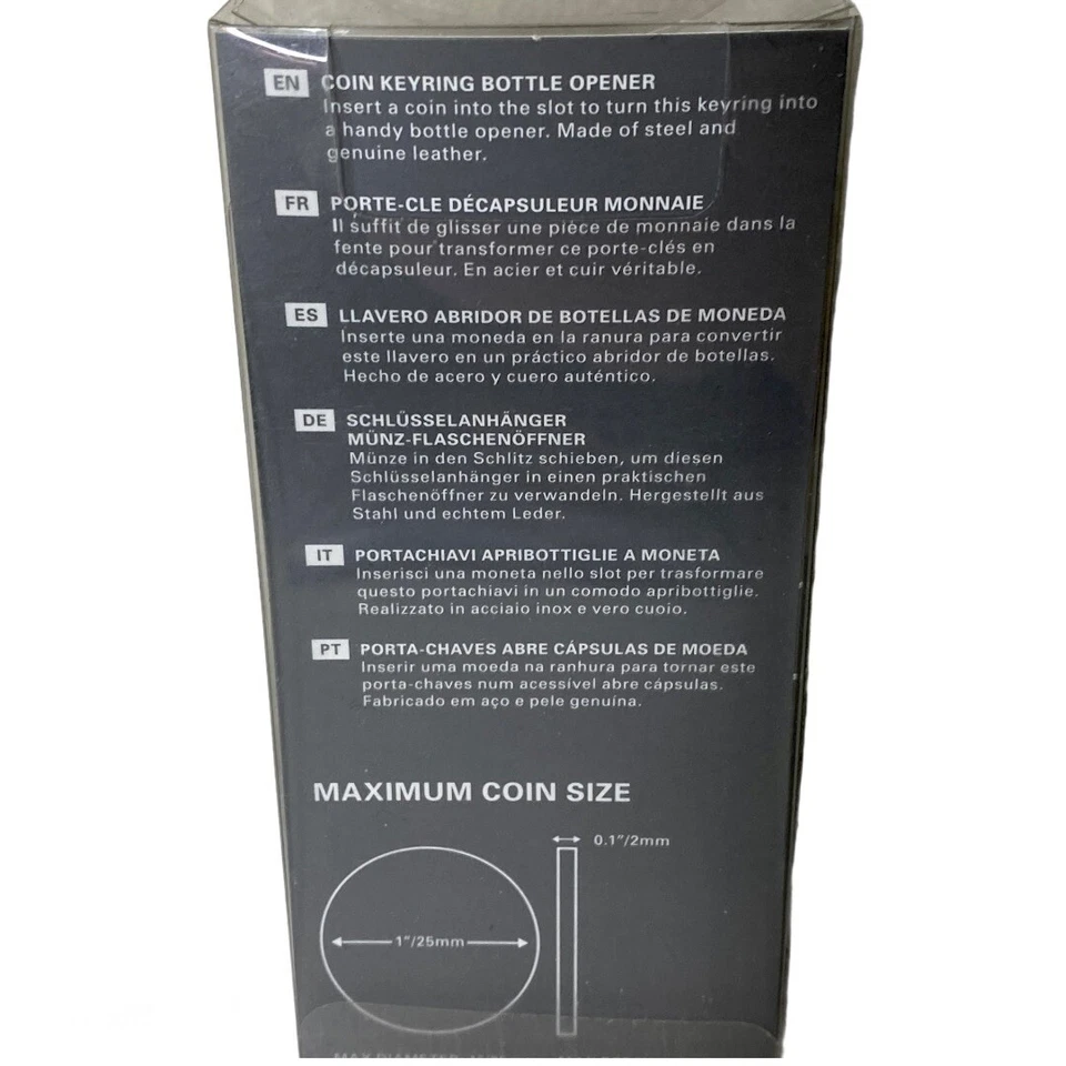 Llavero para monedas abrebotellas cuero negro, nuevo en caja Foto 2 de 3