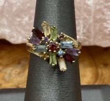 GOLD VERMEIL STERLING SILVER AND MULTIPLE STONES CLUSTER RING SIZE 6