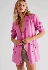 Free People Olivia Double Breasted Pink Linen Blend Blazer Small