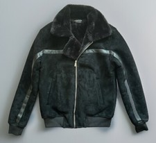 Maniere De Voir Black Faux Suede Fur Leather Trim Bomber Jacket Size Small 10