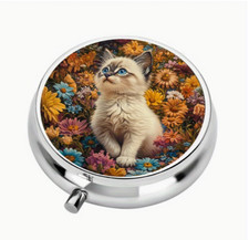 Cat pill box medicine floral Trinket NEW Free Ship 2 Inch Stocking Stuffer