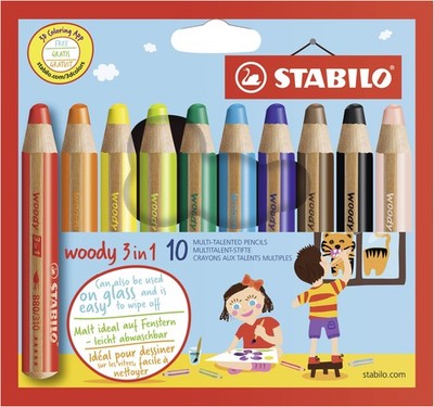Multi-Talented Pencil - STABILO woody 3 in 1 - Pack of 10 - Assorted Colours