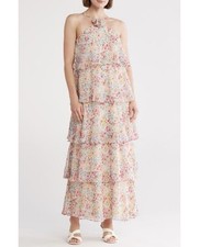 Vero Moda Lana Ruffle Tiered Halter Dress Medium 