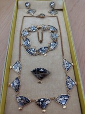 Vintage Damascene-Inlay/Shakudo Fuji  Jewelery Set From Japan Unused still Boxed