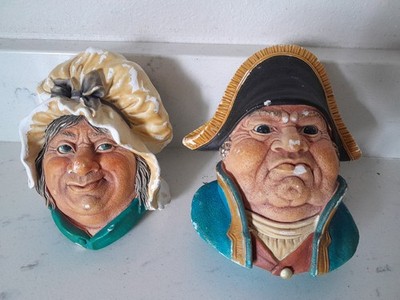 Vintage 60s Bossons Chalkware Heads Mr. Bumble/Sarah Gamp Hand Painted  England