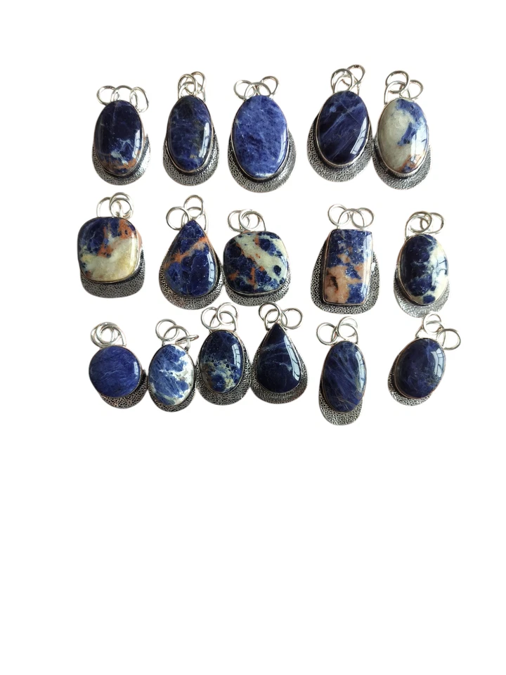 Lote de 40 piezas colgantes de sodalita mezcla piedras preciosas estilo étnico joyería de plata Foto 4 de 4