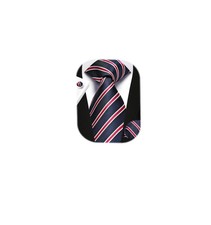 Stripe Mens Ties Navy Blue Red Ties for Men Silk Tie and Pocket Square Set Me...