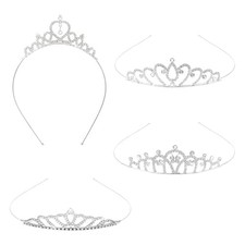 4Pcs Princess Crown Tiara, Sparkly Princess Tiaras for Women, Silver Crystal