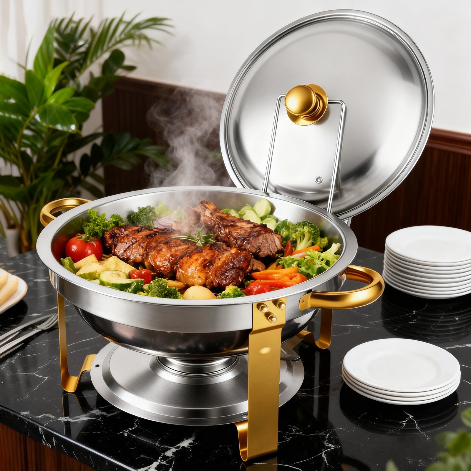 6QT GOLD Chafing Dish Buffet Set Stainless Steel Full Size Chafer party 4 PACK