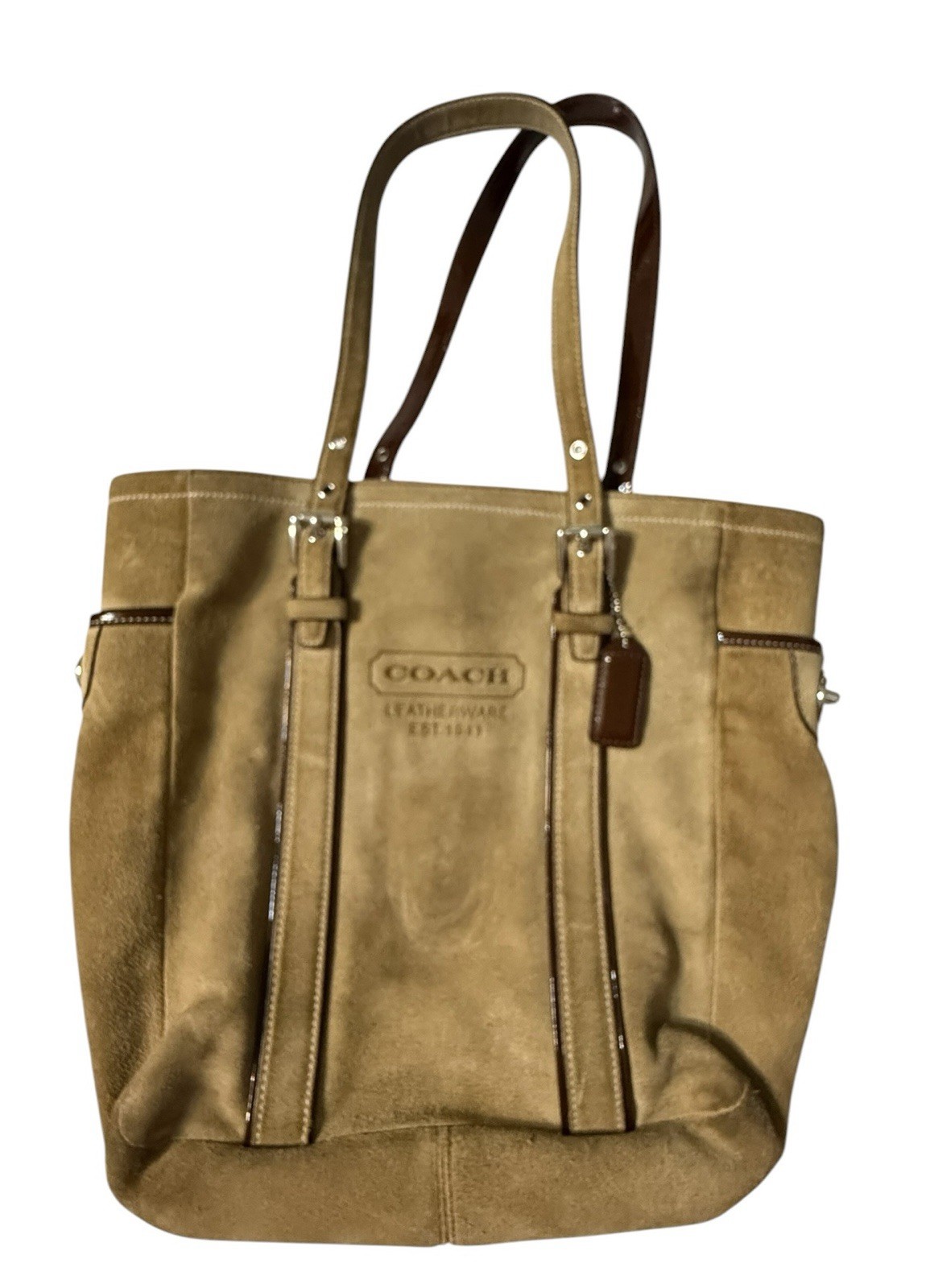 Vintage COACH Hampton Tote Y2K Camel Tan Suede Leathe… - Gem