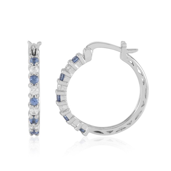 Cavill Blaue Ceylon Saphir Ohrringe 925 Sterling Silber Platin 1,117Ct Creolen-image