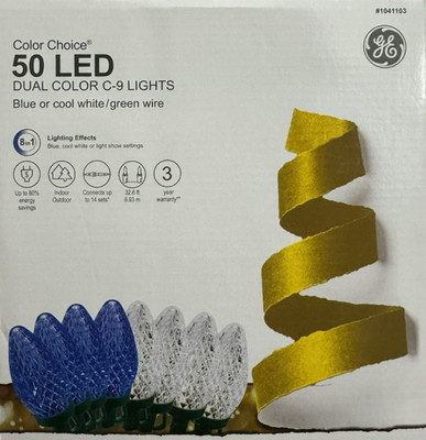 50 GE Color Choice Dual Color C9 LED Lights w/8 Functions Blue / Cool White