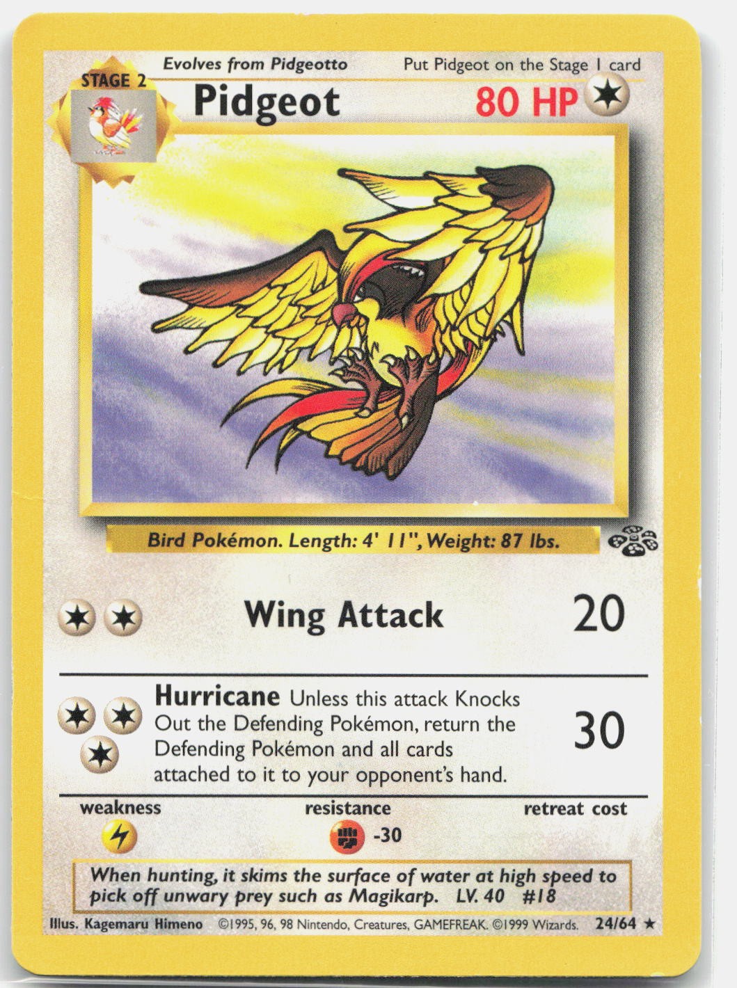 Pidgeot 24/64 UNLIMITED Rare Regular Jungle Pokemon English MP