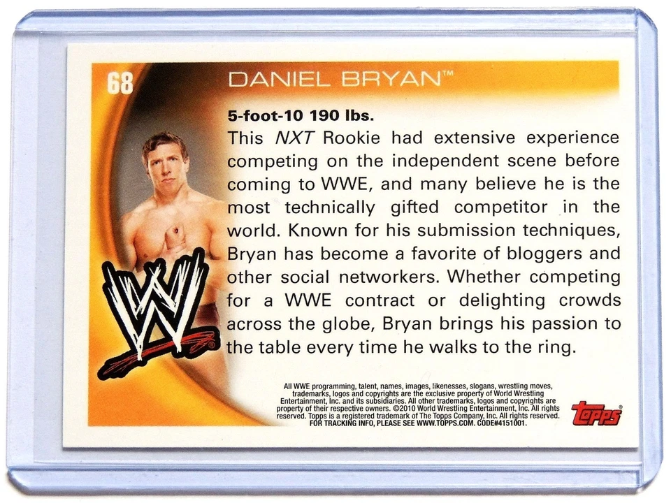 WWE DANIEL BRYAN TOPPS 2010 ROOKIE TRADING CARD RC 68 WWF AEW NXT DANIELSON - Image 2 of 4
