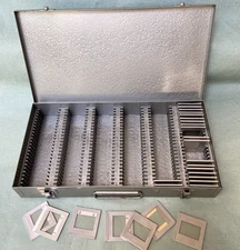 Brumberger Photo Slide Storage File Case Box Metal Gray CENEI Glass Mounts VTG